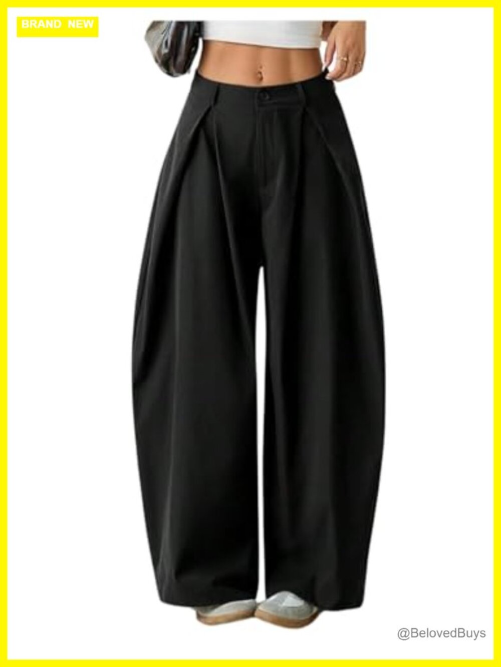 Women's Pleated Barrel Pants Low Rise Wide Leg Baggy Business Casual Trousers